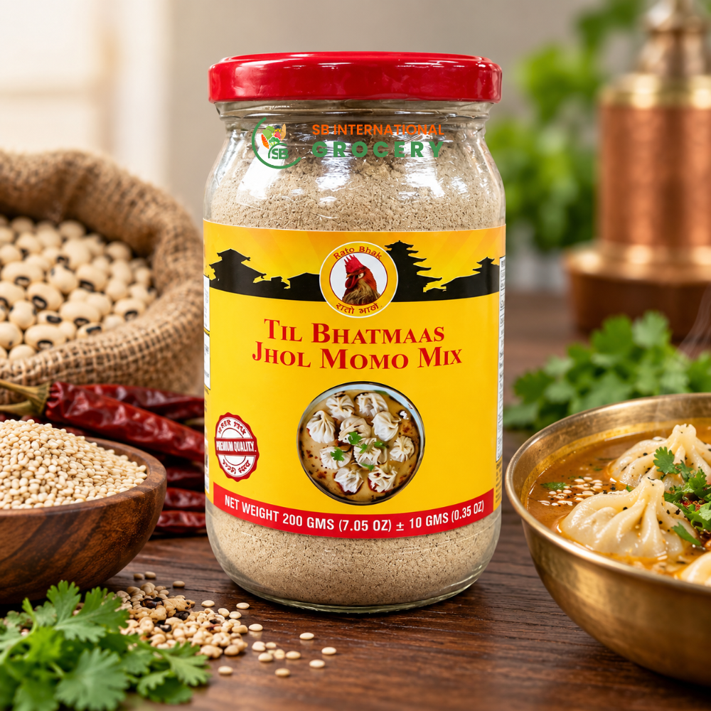 Rato Bhale Til Bhatmaas Jhol Momo Mix 200g Nepali sesame soybean momo jhol masala jar